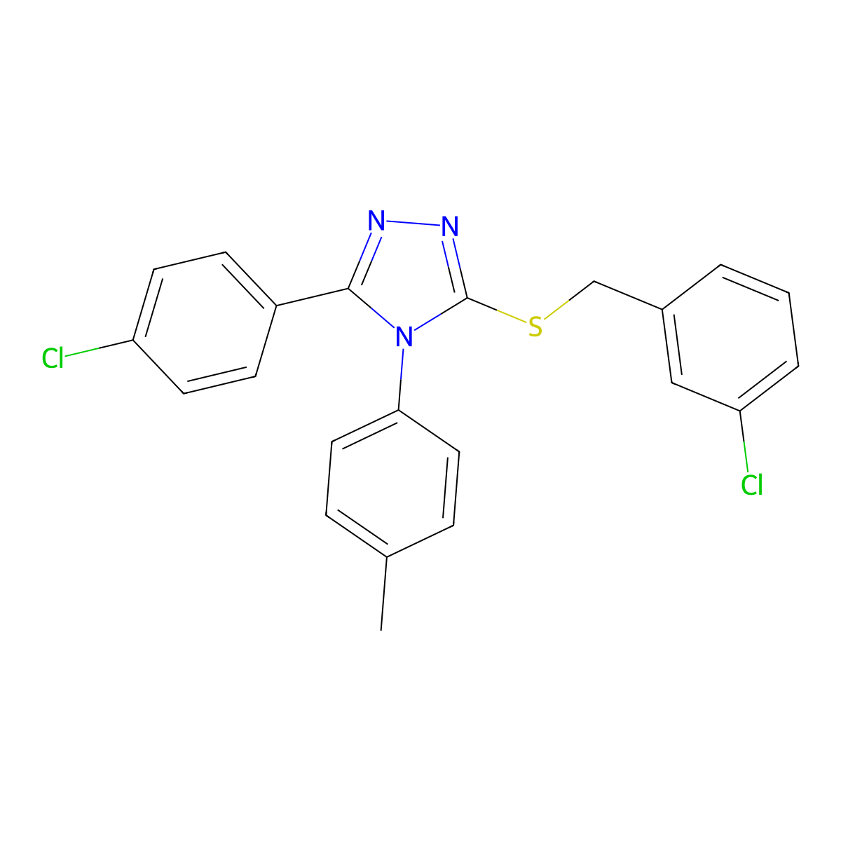 3-((3-Chlorobenzyl)thio)-5-(4-chlorophenyl)-4-(4-methylphenyl)-4H-1,2,4-triazole molecular structure, CAS 477332-59-5