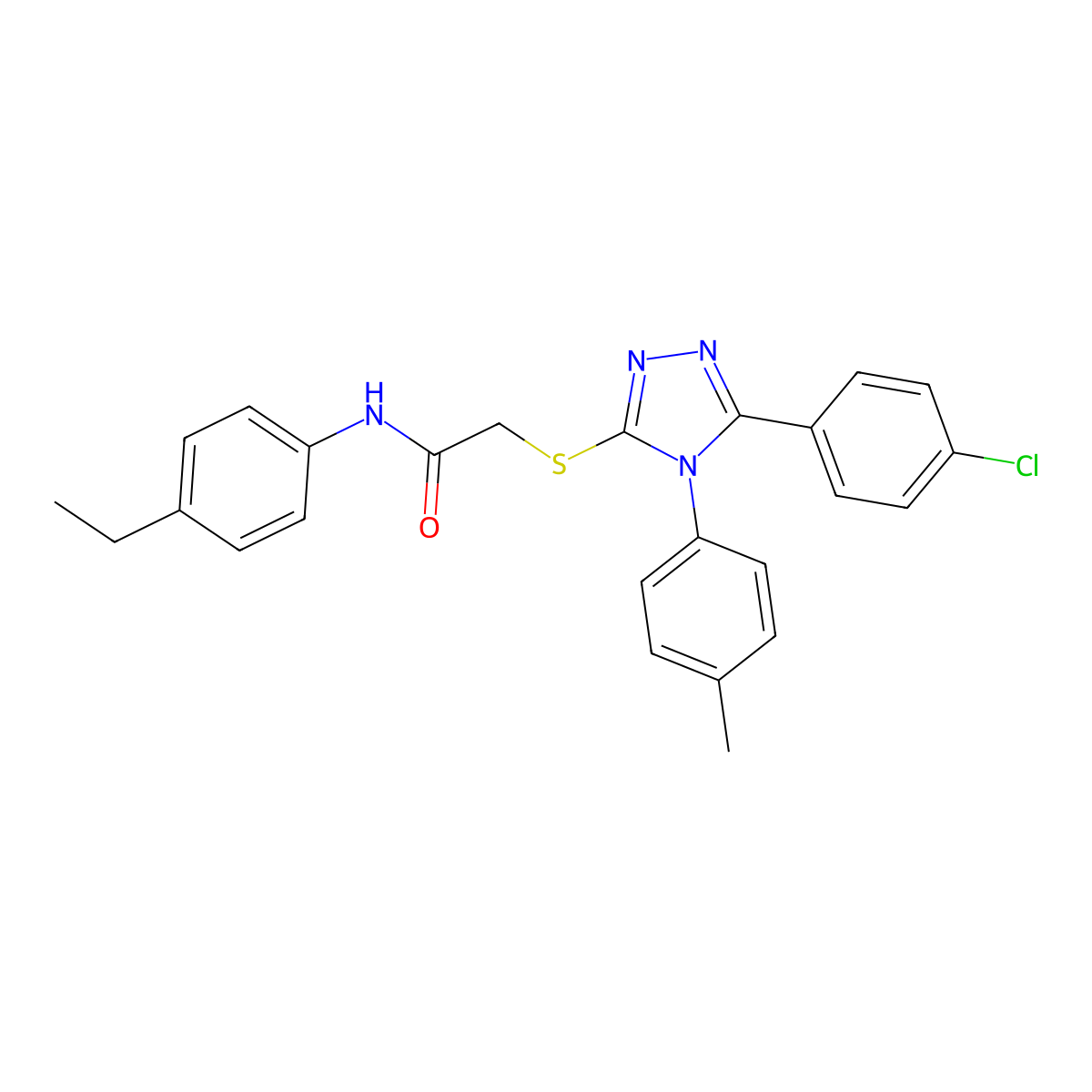 2-((5-(4-Chlorophenyl)-4-(4-methylphenyl)-4H-1,2,4-triazol-3-YL)sulfanyl)-N-(4-ethylphenyl)acetamide molecular structure, CAS 477332-64-2
