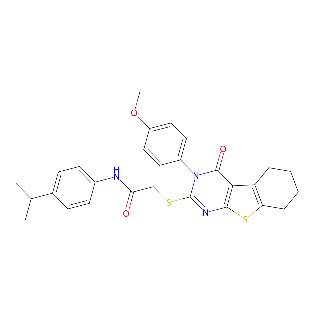 N-(4-Isopropylphenyl)-2-((3-(4-methoxyphenyl)-4-oxo-3,4,5,6,7,8-hexahydro(1)benzothieno(2,3-D)pyrimidin-2-YL)sulfanyl)acetamide molecular structure, CAS 477332-66-4