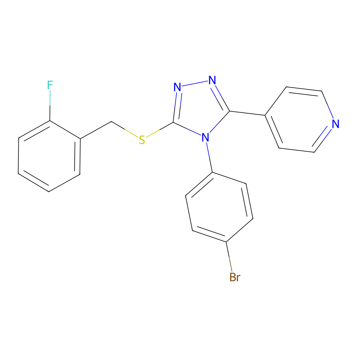 4-(4-(4-Bromophenyl)-5-((2-fluorobenzyl)thio)-4H-1,2,4-triazol-3-YL)pyridine molecular structure, CAS 477332-68-6
