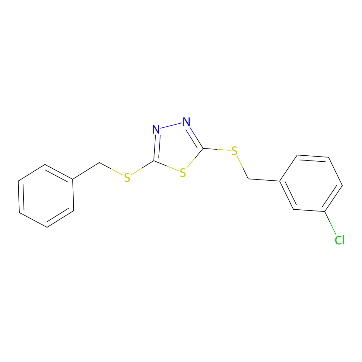 2-(Benzylthio)-5-((3-chlorobenzyl)thio)-1,3,4-thiadiazole molecular structure, CAS 477332-71-1