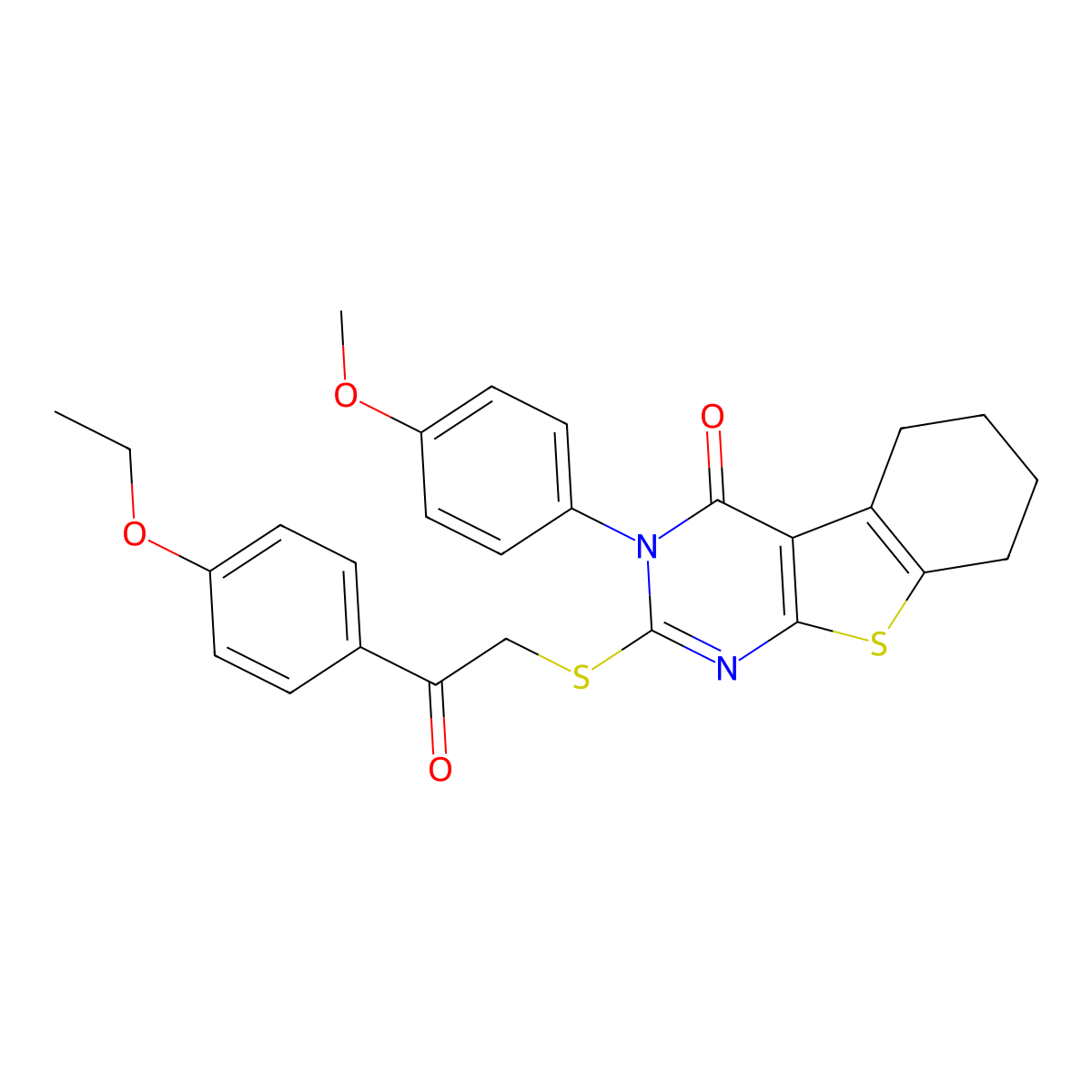 2-{[2-(4-Ethoxyphenyl)-2-oxoethyl]sulfanyl}-3-(4-methoxyphenyl)-5,6,7,8-tetrahydro[1]benzothieno[2,3-D]pyrimidin-4(3H)-one molecular structure, CAS 477332-77-7