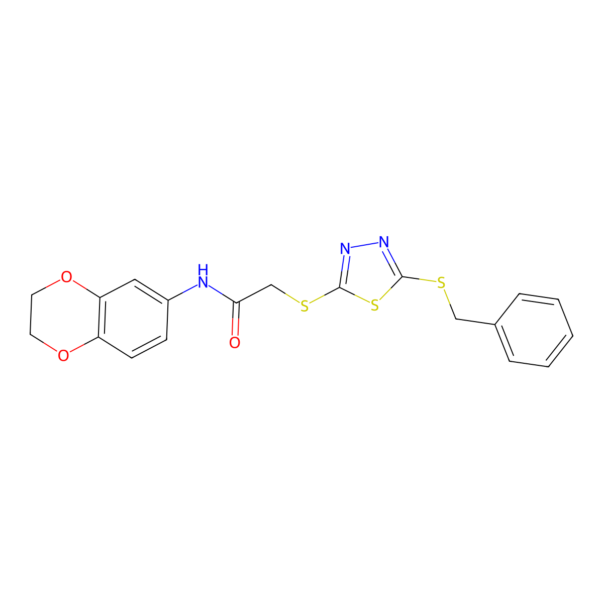 2-((5-(Benzylsulfanyl)-1,3,4-thiadiazol-2-YL)sulfanyl)-N-(2,3-dihydro-1,4-benzodioxin-6-YL)acetamide molecular structure, CAS 477332-78-8