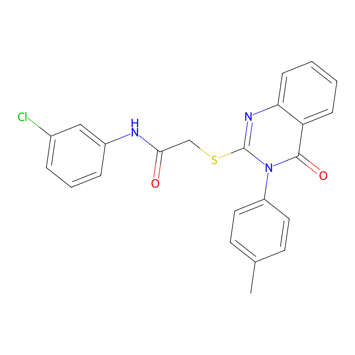 N-(3-CL-PH)-2-((3-(4-Methyl-PH)-4-oxo-3,4-dihydro-2-quinazolinyl)thio)acetamide molecular structure, CAS 477332-80-2