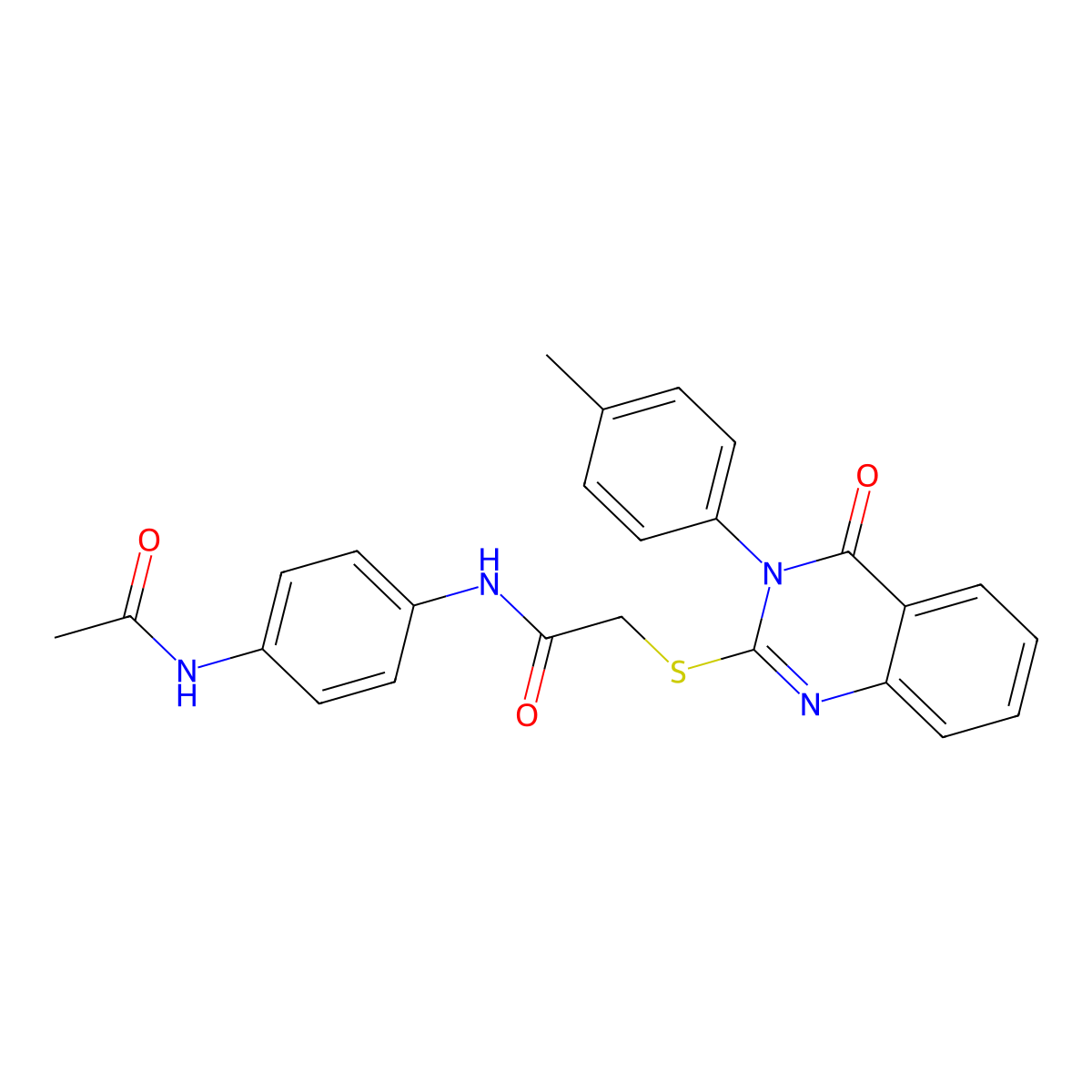 N-(4-(Acetylamino)phenyl)-2-((3-(4-methylphenyl)-4-oxo-3,4-dihydro-2-quinazolinyl)sulfanyl)acetamide molecular structure, CAS 477332-83-5