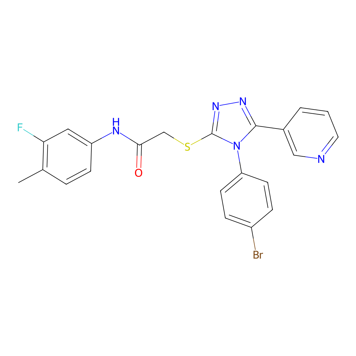 2-((4-(4-Bromophenyl)-5-(3-pyridinyl)-4H-1,2,4-triazol-3-YL)sulfanyl)-N-(3-fluoro-4-methylphenyl)acetamide molecular structure, CAS 477332-84-6