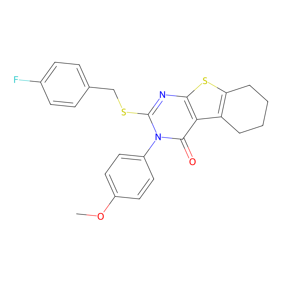 2-[(4-Fluorobenzyl)sulfanyl]-3-(4-methoxyphenyl)-5,6,7,8-tetrahydro[1]benzothieno[2,3-D]pyrimidin-4(3H)-one molecular structure, CAS 477332-85-7