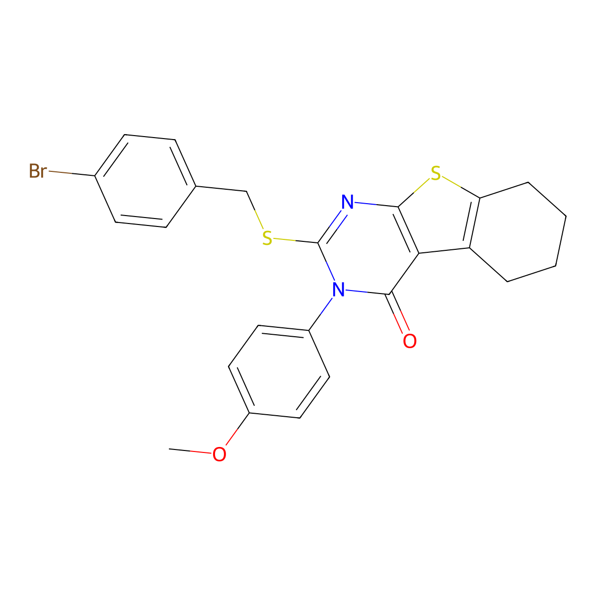 2-[(4-bromobenzyl)sulfanyl]-3-(4-methoxyphenyl)-5,6,7,8-tetrahydro[1]benzothieno[2,3-d]pyrimidin-4(3H)-one molecular structure, CAS 477332-86-8