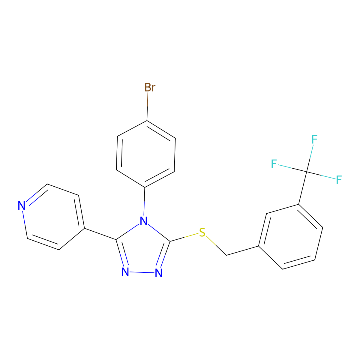4-(4-(4-Bromophenyl)-5-((3-(trifluoromethyl)benzyl)sulfanyl)-4H-1,2,4-triazol-3-YL)pyridine molecular structure, CAS 477332-92-6