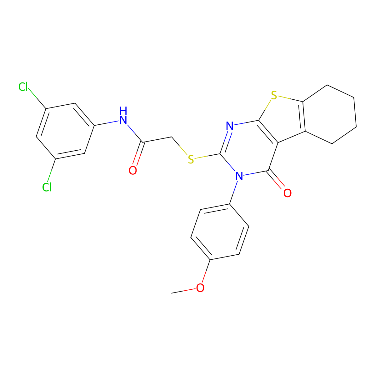 N-(3,5-Dichlorophenyl)-2-((3-(4-methoxyphenyl)-4-oxo-3,4,5,6,7,8-hexahydro(1)benzothieno(2,3-D)pyrimidin-2-YL)sulfanyl)acetamide molecular structure, CAS 477332-93-7
