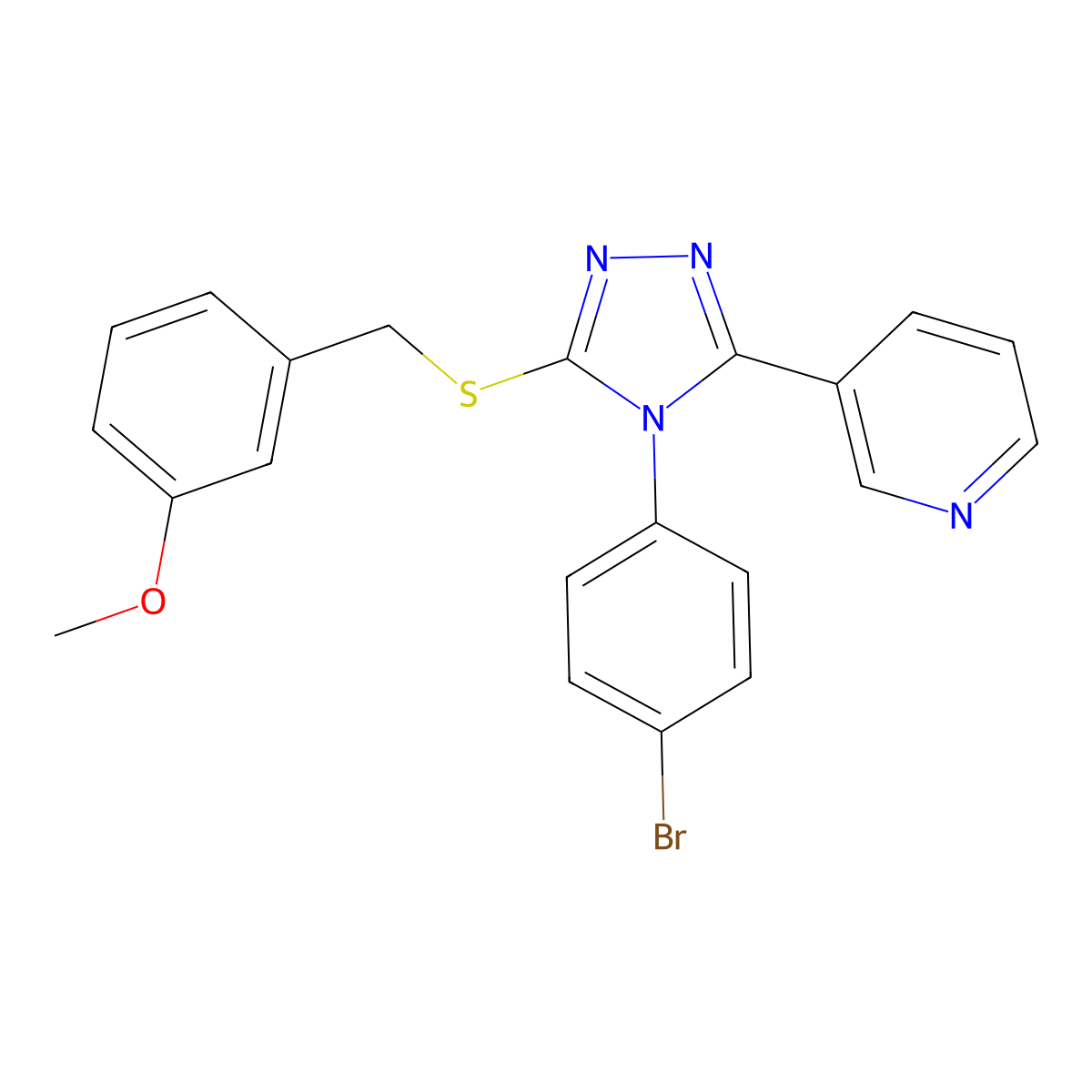 3-(4-(4-Bromophenyl)-5-((3-methoxybenzyl)thio)-4H-1,2,4-triazol-3-YL)pyridine molecular structure, CAS 477332-95-9