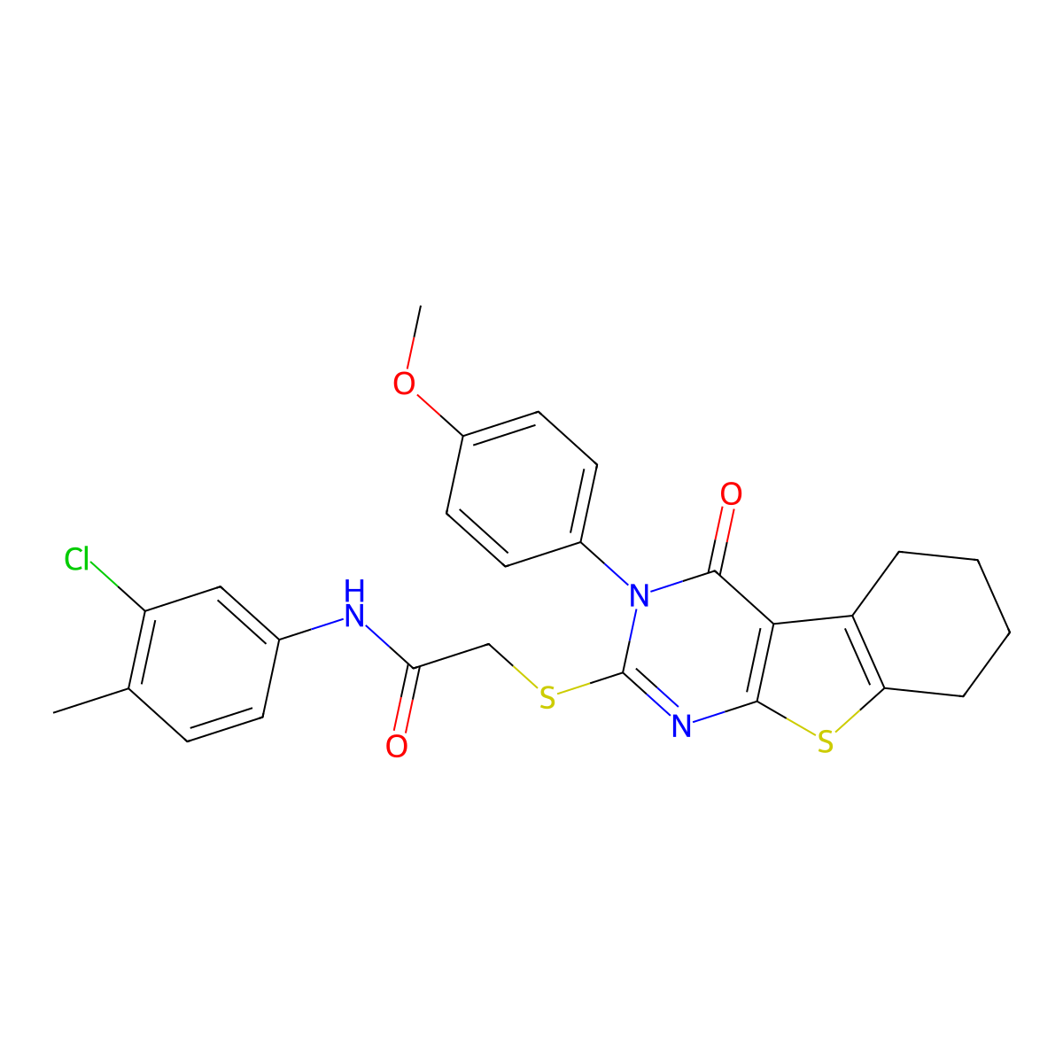 N-(3-Chloro-4-methylphenyl)-2-{[3-(4-methoxyphenyl)-4-oxo-3,4,5,6,7,8-HE xahydro[1]benzothieno[2,3-D]pyrimidin-2-YL]sulfanyl}acetamide molecular structure, CAS 477332-98-2