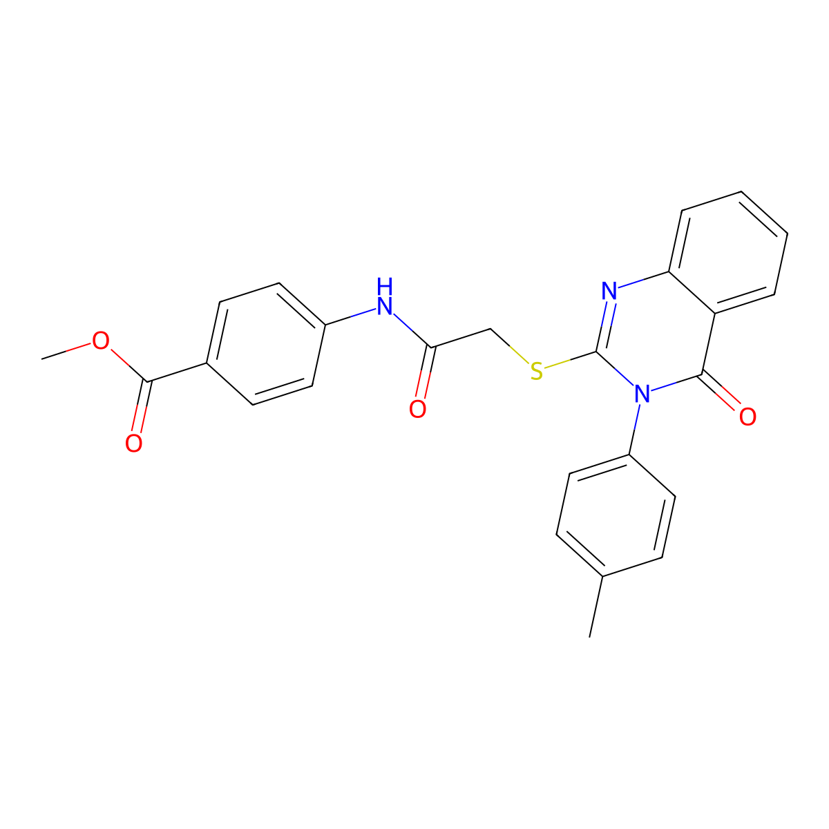 ME 4-((((3-(4-Methyl-PH)-4-oxo-3,4-dihydro-2-quinazolinyl)thio)AC)amino)benzoate molecular structure, CAS 477333-02-1