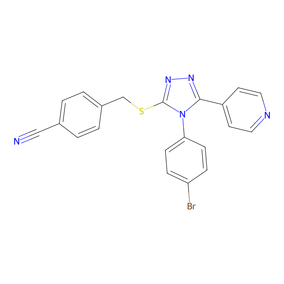 4-(((4-(4-BR-Phenyl)-5-(4-pyridinyl)-4H-1,2,4-triazol-3-YL)thio)ME)benzonitrile molecular structure, CAS 477333-08-7