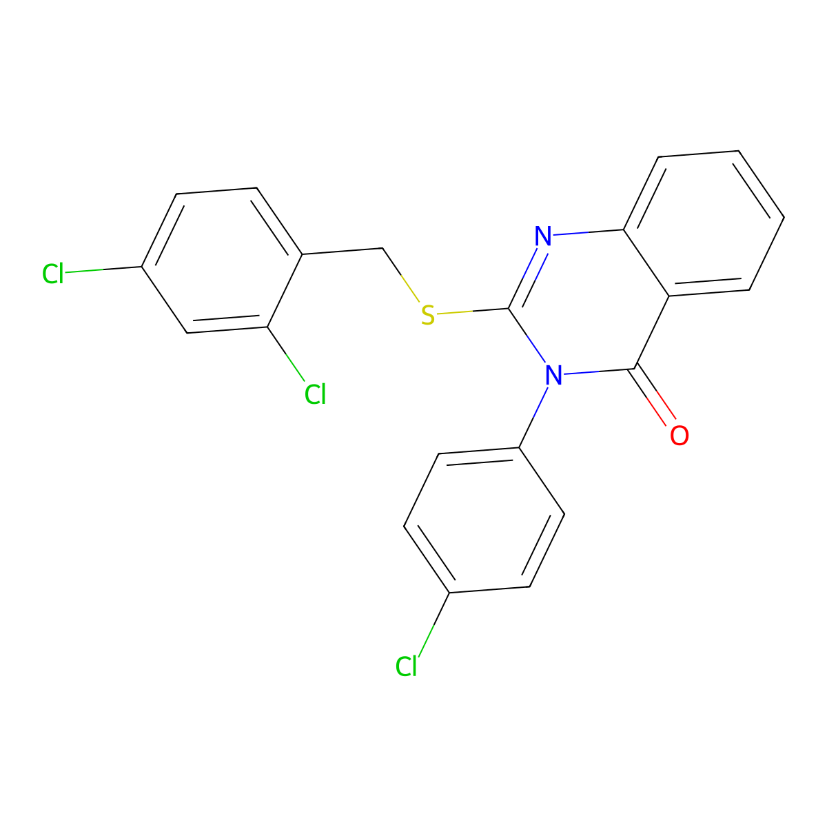 3-(4-Chlorophenyl)-2-((2,4-dichlorobenzyl)thio)-4(3H)-quinazolinone molecular structure, CAS 477333-09-8