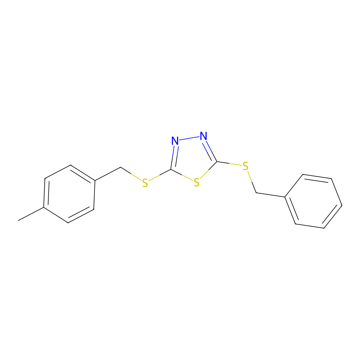 2-(Benzylthio)-5-((4-methylbenzyl)thio)-1,3,4-thiadiazole molecular structure, CAS 477333-10-1