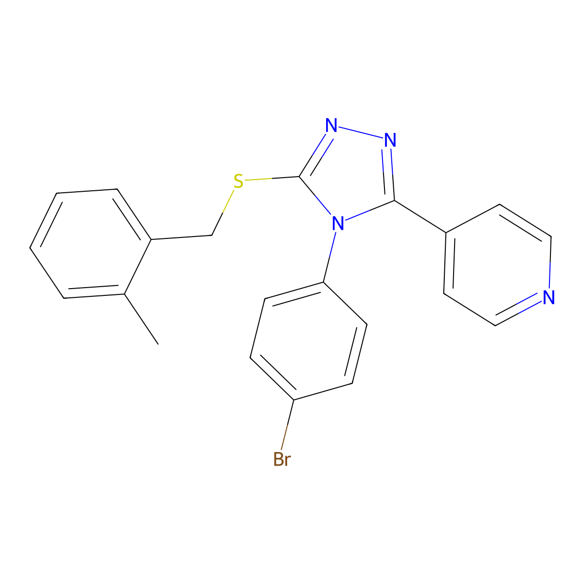 4-(4-(4-Bromophenyl)-5-((2-methylbenzyl)thio)-4H-1,2,4-triazol-3-YL)pyridine molecular structure, CAS 477333-28-1