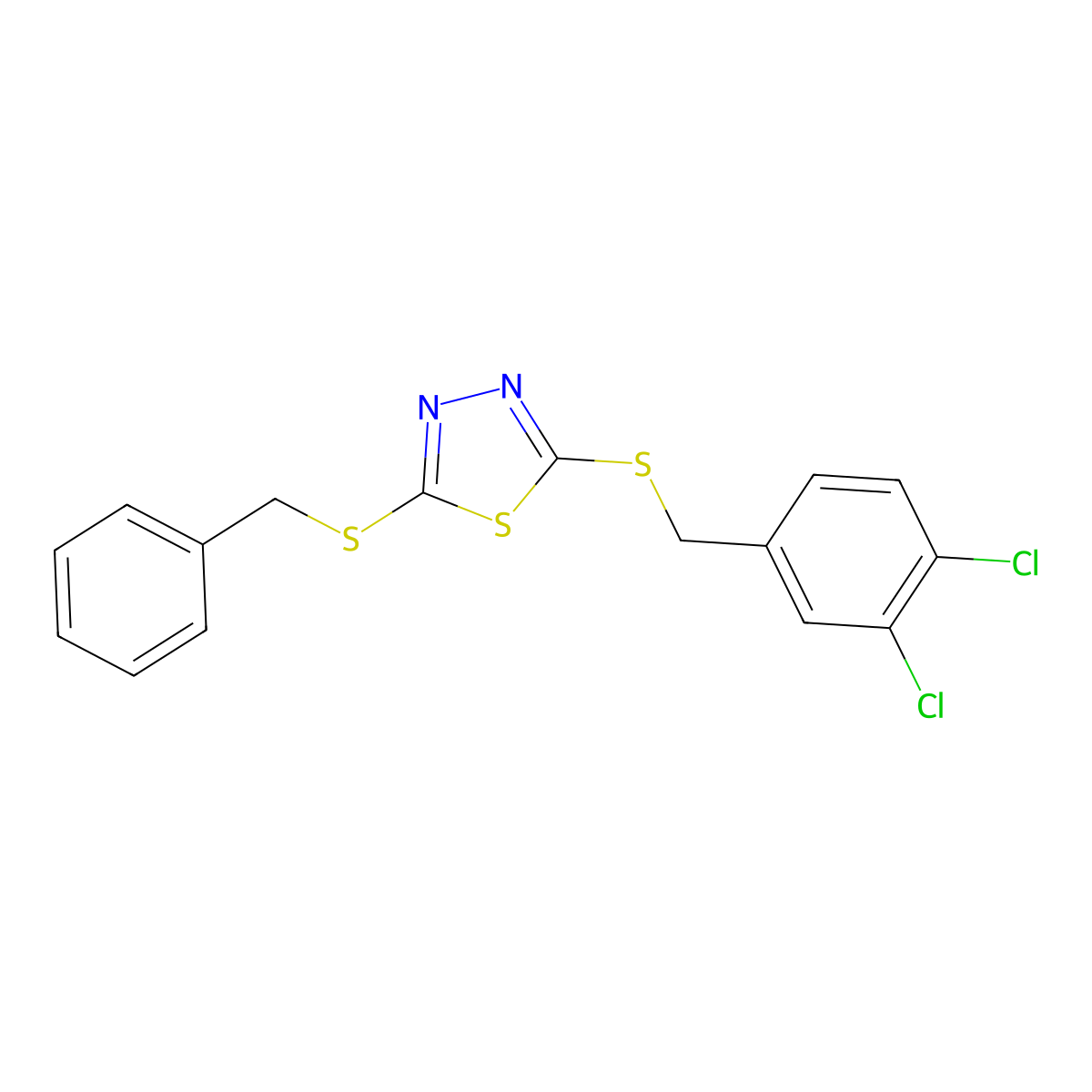 2-(Benzylthio)-5-((3,4-dichlorobenzyl)thio)-1,3,4-thiadiazole molecular structure, CAS 477333-31-6