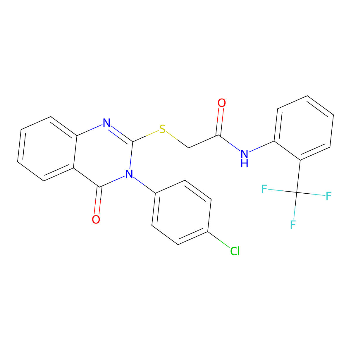 2-{[3-(4-Chlorophenyl)-4-oxo-3,4-dihydro-2-quinazolinyl]sulfanyl}-N-[2-(trifluoromethyl)phenyl]acetamide molecular structure, CAS 477333-32-7