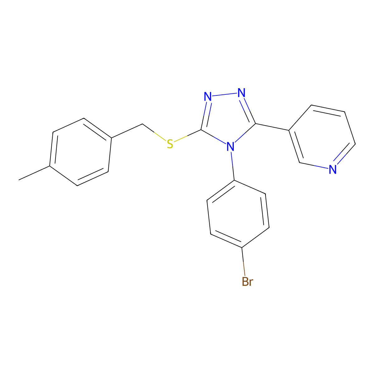 3-(4-(4-Bromophenyl)-5-((4-methylbenzyl)thio)-4H-1,2,4-triazol-3-YL)pyridine molecular structure, CAS 477333-41-8