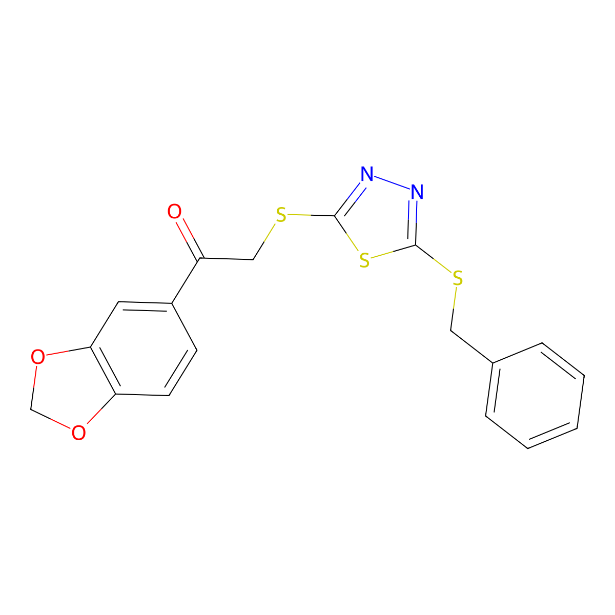 1-(1,3-Benzodioxol-5-YL)-2-((5-(benzylthio)-1,3,4-thiadiazol-2-YL)thio)ethanone molecular structure, CAS 477333-47-4