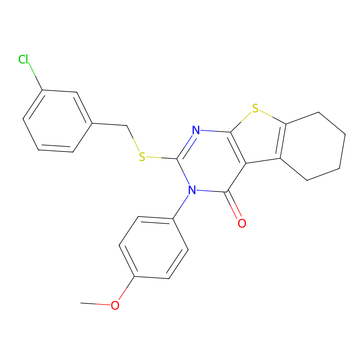 2-[(3-Chlorobenzyl)sulfanyl]-3-(4-methoxyphenyl)-5,6,7,8-tetrahydro[1]benzothieno[2,3-D]pyrimidin-4(3H)-one molecular structure, CAS 477333-56-5
