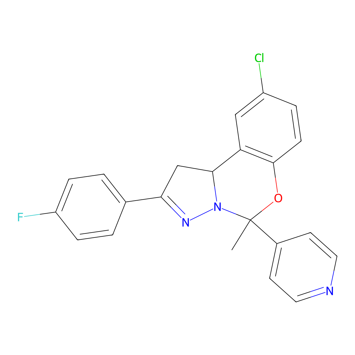 9-CL-2-(4-F-PH)5-ME-5-(4-Pyridinyl)-1,10B-dihydropyrazolo(1,5-C)(1,3)benzoxazine molecular structure, CAS 477333-58-7