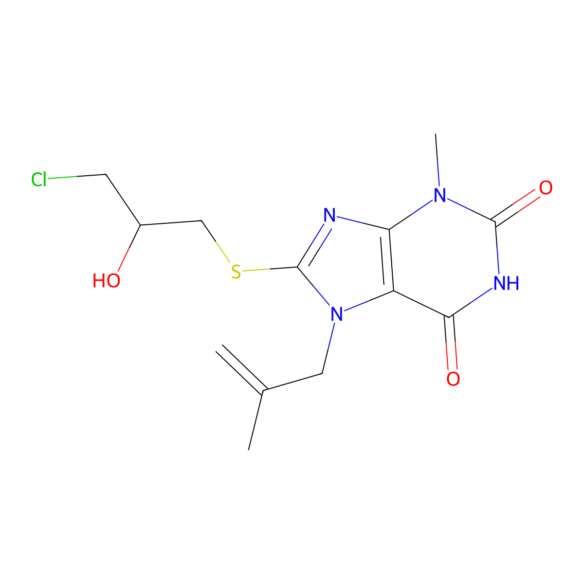 8-((3-Chloro-2-hydroxypropyl)sulfanyl)-3-methyl-7-(2-methyl-2-propenyl)-3,7-dihydro-1H-purine-2,6-dione molecular structure, CAS 477333-68-9