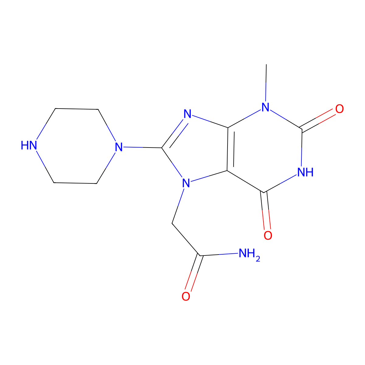 2-(3-ME-2,6-Dioxo-8-(1-piperazinyl)-1,2,3,6-tetrahydro-7H-purin-7-YL)acetamide molecular structure, CAS 477333-71-4