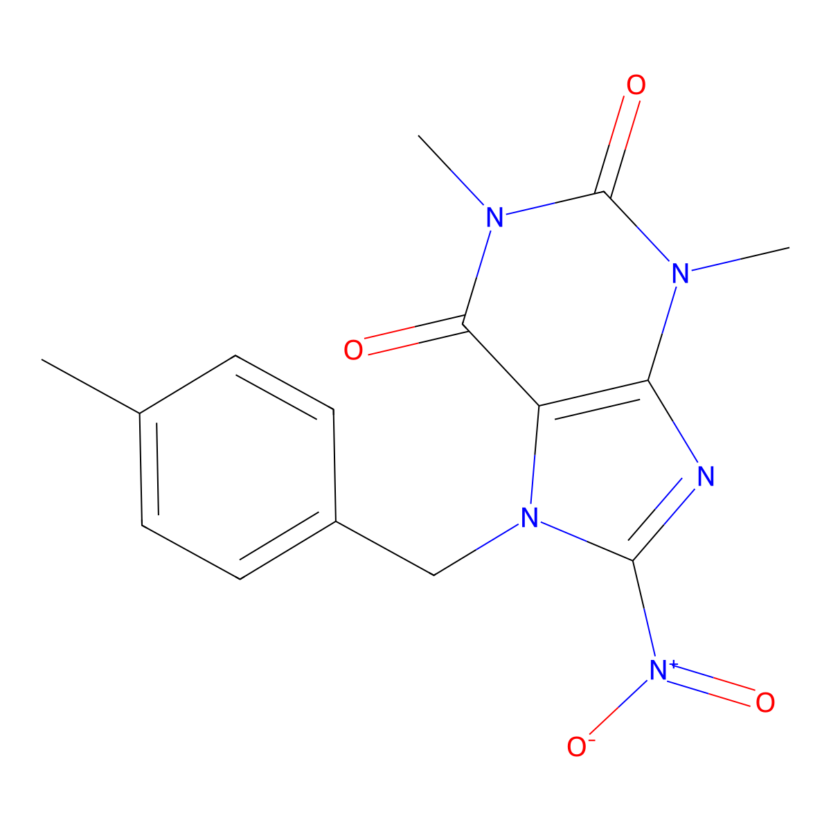 1,3-Dimethyl-7-(4-methylbenzyl)-8-nitro-3,7-dihydro-1H-purine-2,6-dione molecular structure, CAS 477333-80-5