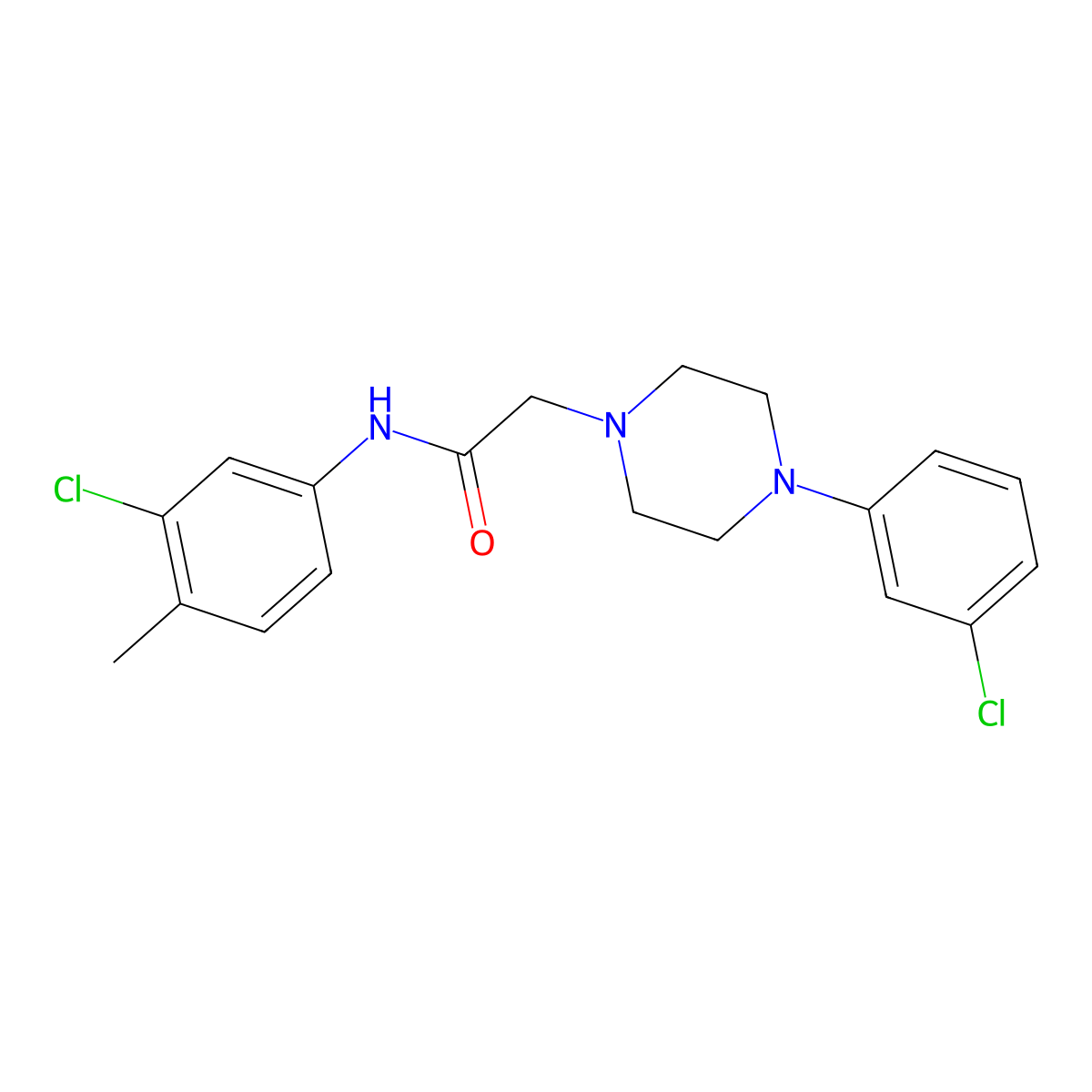 N-(3-Chloro-4-methylphenyl)-2-(4-(3-chlorophenyl)-1-piperazinyl)acetamide molecular structure, CAS 477333-99-6