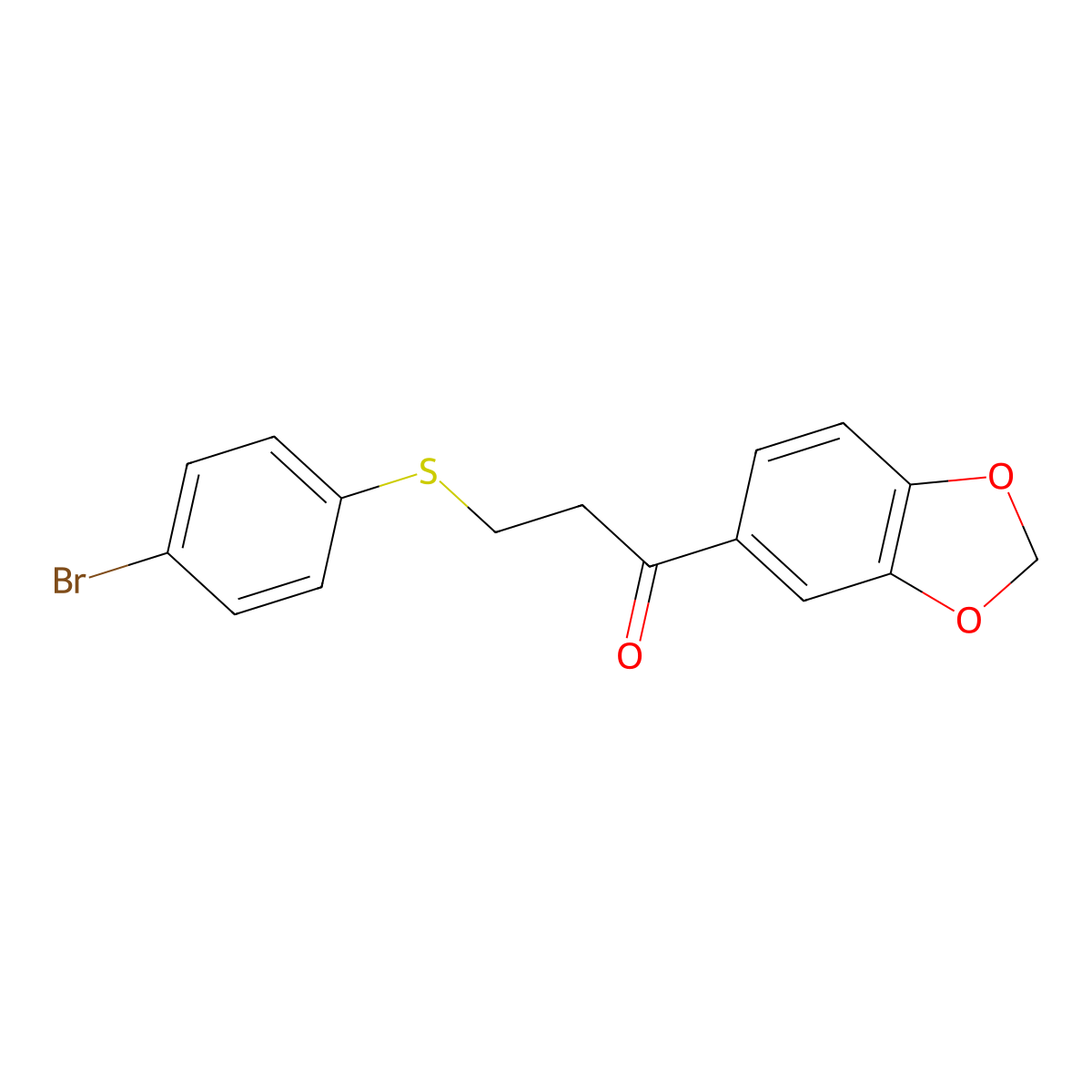 1-(1,3-Benzodioxol-5-YL)-3-((4-bromophenyl)thio)-1-propanone molecular structure, CAS 477334-38-6