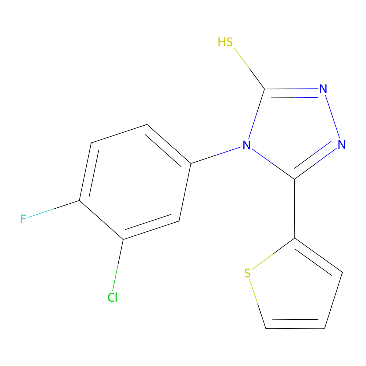 4-(3-Chloro-4-fluorophenyl)-5-(2-thienyl)-2,4-dihydro-3H-1,2,4-triazole-3-thione molecular structure, CAS 477334-48-8