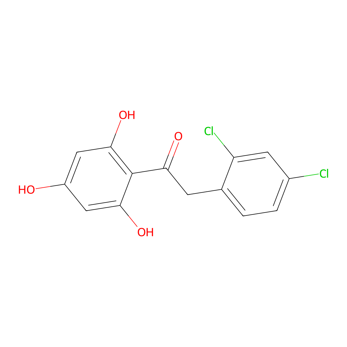2-(2,4-Dichlorophenyl)-1-(2,4,6-trihydroxyphenyl)ethanone molecular structure, CAS 477334-57-9