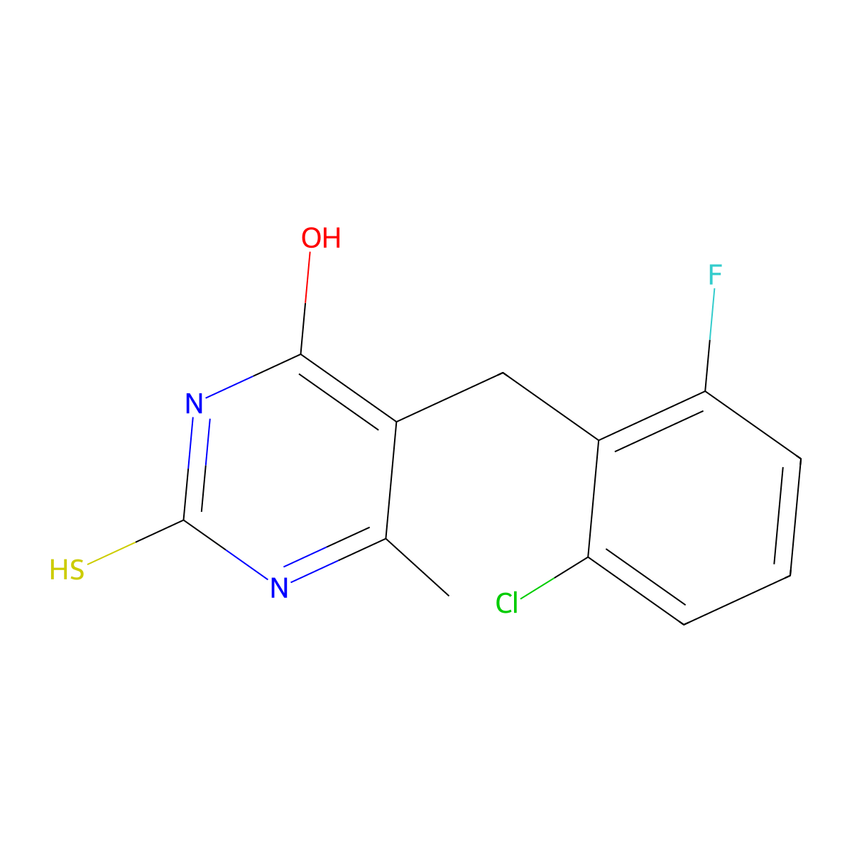 5-[(2-chloro-6-fluorophenyl)methyl]-6-methyl-2-sulfanylidene-1H-pyrimidin-4-one molecular structure, CAS 4774-77-0