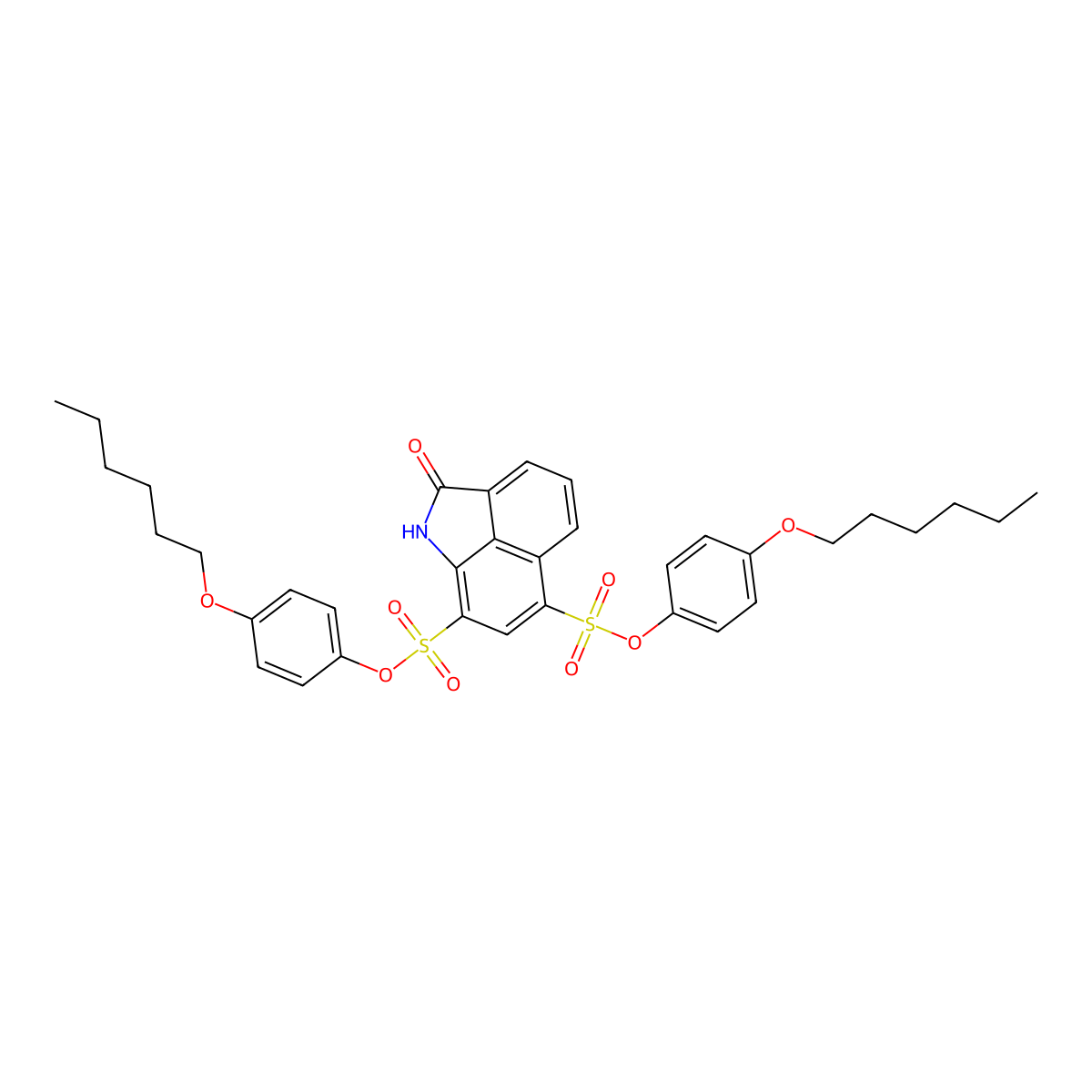 Bis(4-(hexyloxy)phenyl) 2-oxo-1,2-dihydrobenzo[cd]indole-6,8-disulfonate molecular structure, CAS 477483-65-1