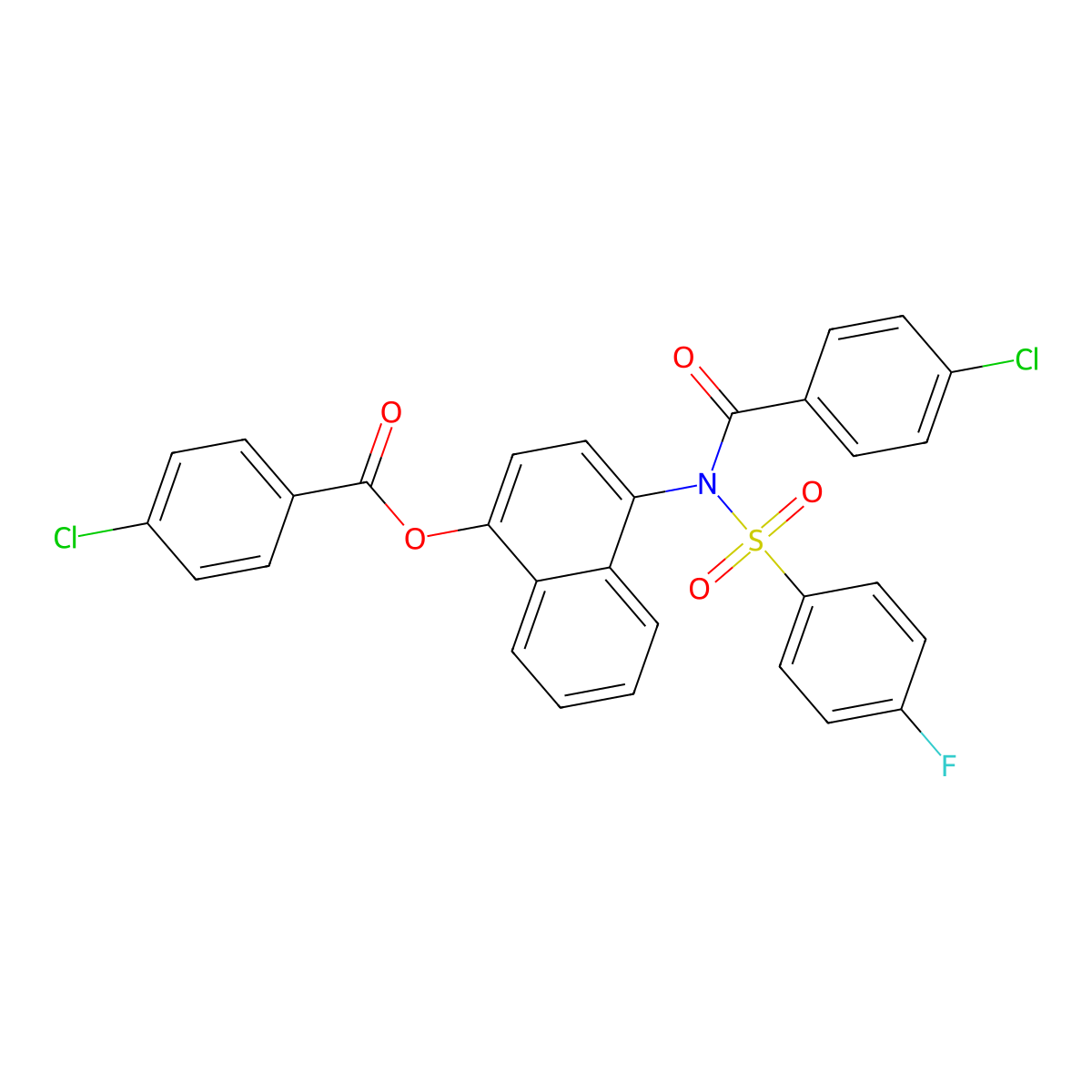 4-(4-chloro-N-((4-fluorophenyl)sulfonyl)benzamido)naphthalen-1-yl 4-chlorobenzoate molecular structure, CAS 477484-20-1