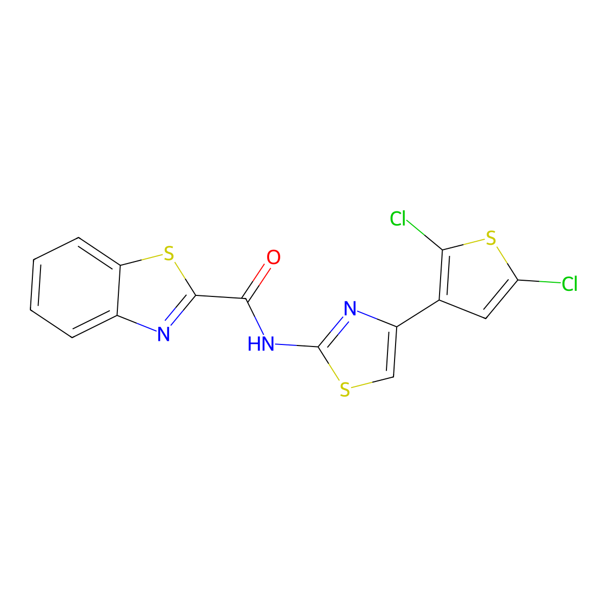N-[4-(2,5-dichlorothiophen-3-yl)-1,3-thiazol-2-yl]-1,3-benzothiazole-2-carboxamide molecular structure, CAS 477485-24-8