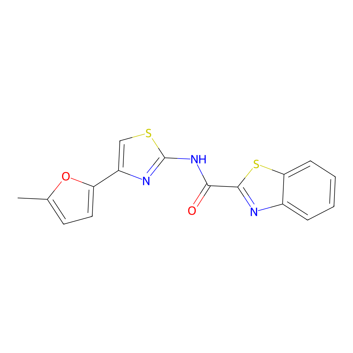 N-[4-(5-methylfuran-2-yl)-1,3-thiazol-2-yl]-1,3-benzothiazole-2-carboxamide molecular structure, CAS 477485-25-9