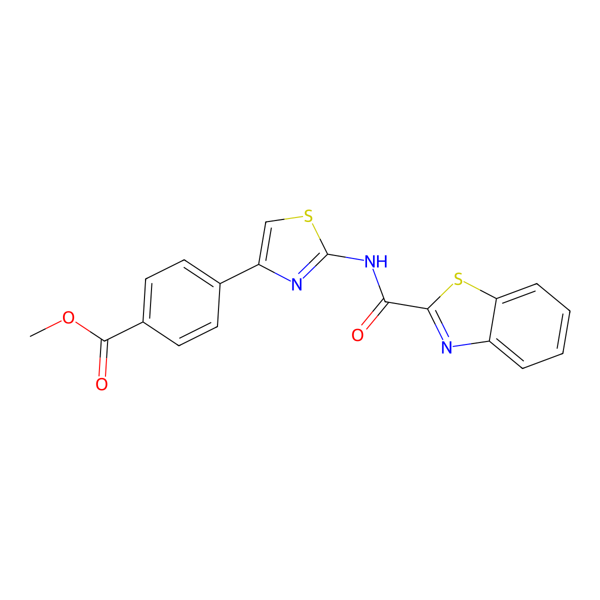 Methyl 4-(2-(benzo[d]thiazole-2-carboxamido)thiazol-4-yl)benzoate molecular structure, CAS 477485-41-9
