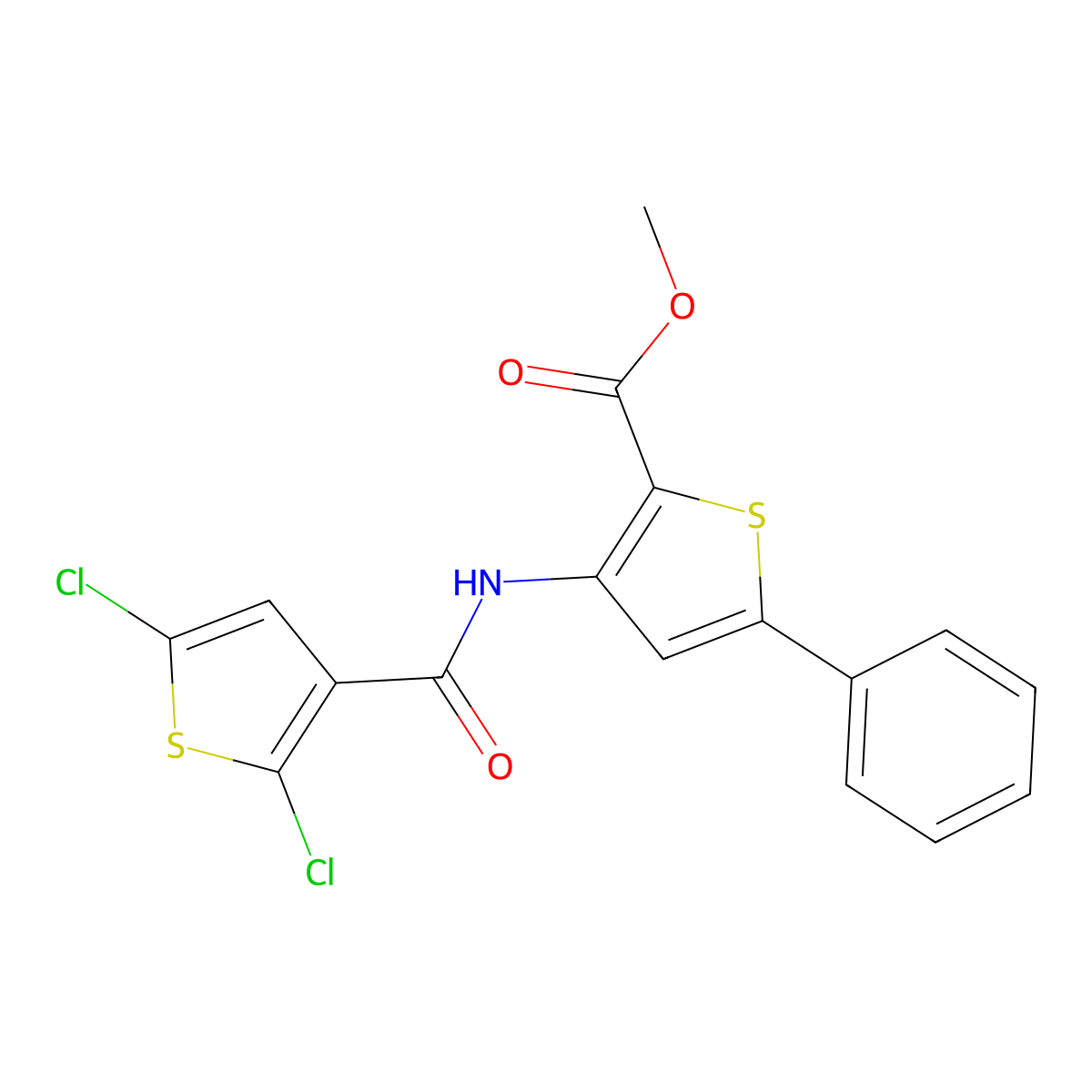 Methyl 3-(2,5-dichlorothiophene-3-carboxamido)-5-phenylthiophene-2-carboxylate molecular structure, CAS 477486-08-1