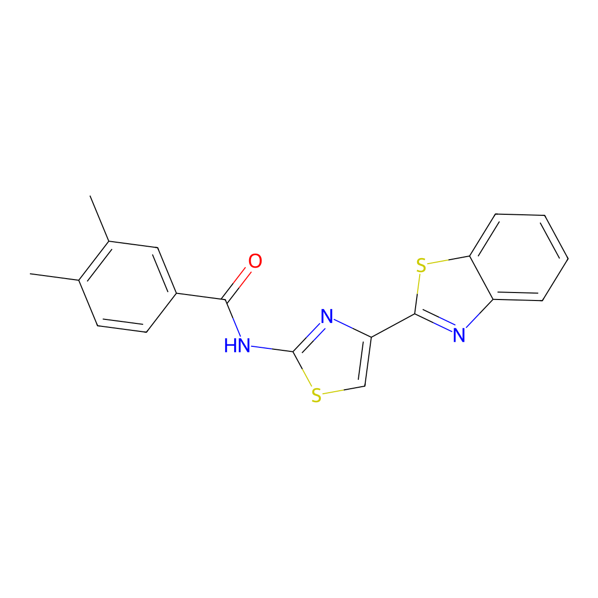 N-[4-(1,3-benzothiazol-2-yl)-1,3-thiazol-2-yl]-3,4-dimethylbenzamide molecular structure, CAS 477486-50-3
