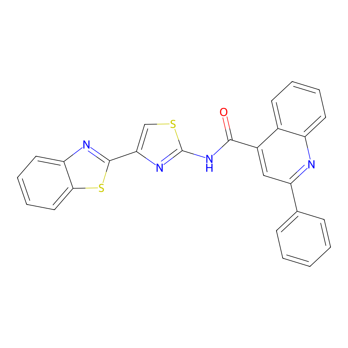 N-[4-(1,3-benzothiazol-2-yl)-1,3-thiazol-2-yl]-2-phenylquinoline-4-carboxamide molecular structure, CAS 477486-53-6