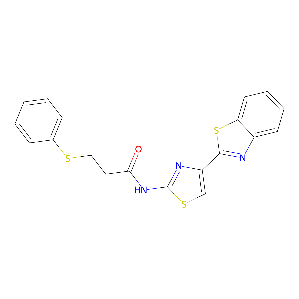N-(4-(benzo[d]thiazol-2-yl)thiazol-2-yl)-3-(phenylthio)propanamide molecular structure, CAS 477486-55-8