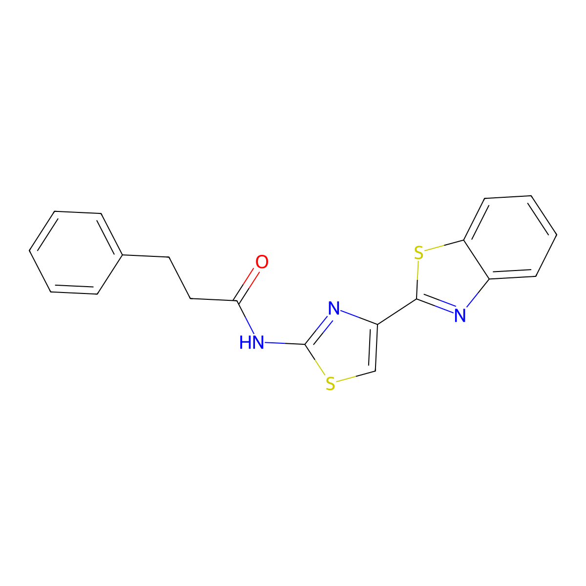 N-[4-(1,3-benzothiazol-2-yl)-1,3-thiazol-2-yl]-3-phenylpropanamide molecular structure, CAS 477486-56-9