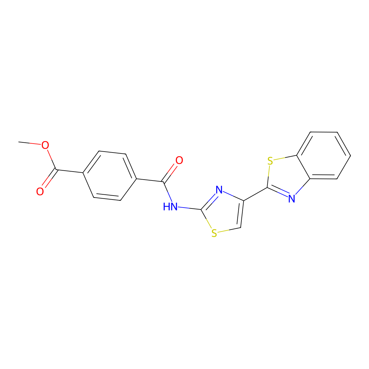 Methyl 4-((4-(benzo[d]thiazol-2-yl)thiazol-2-yl)carbamoyl)benzoate molecular structure, CAS 477486-65-0