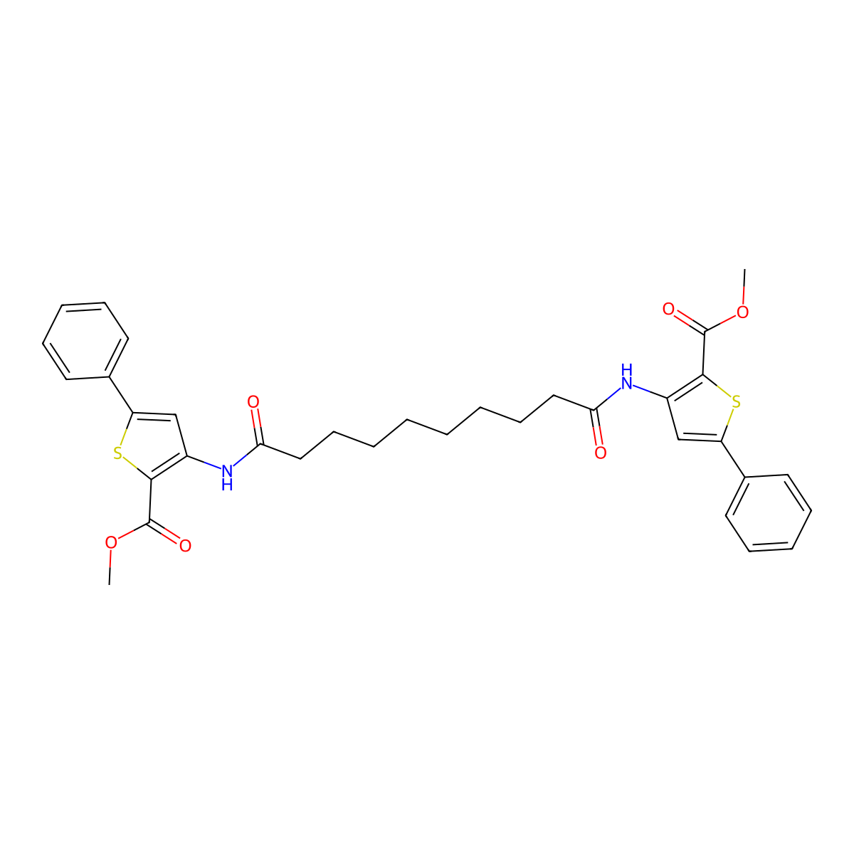 Methyl 3-[[10-[(2-methoxycarbonyl-5-phenylthiophen-3-yl)amino]-10-oxodecanoyl]amino]-5-phenylthiophene-2-carboxylate molecular structure, CAS 477486-76-3