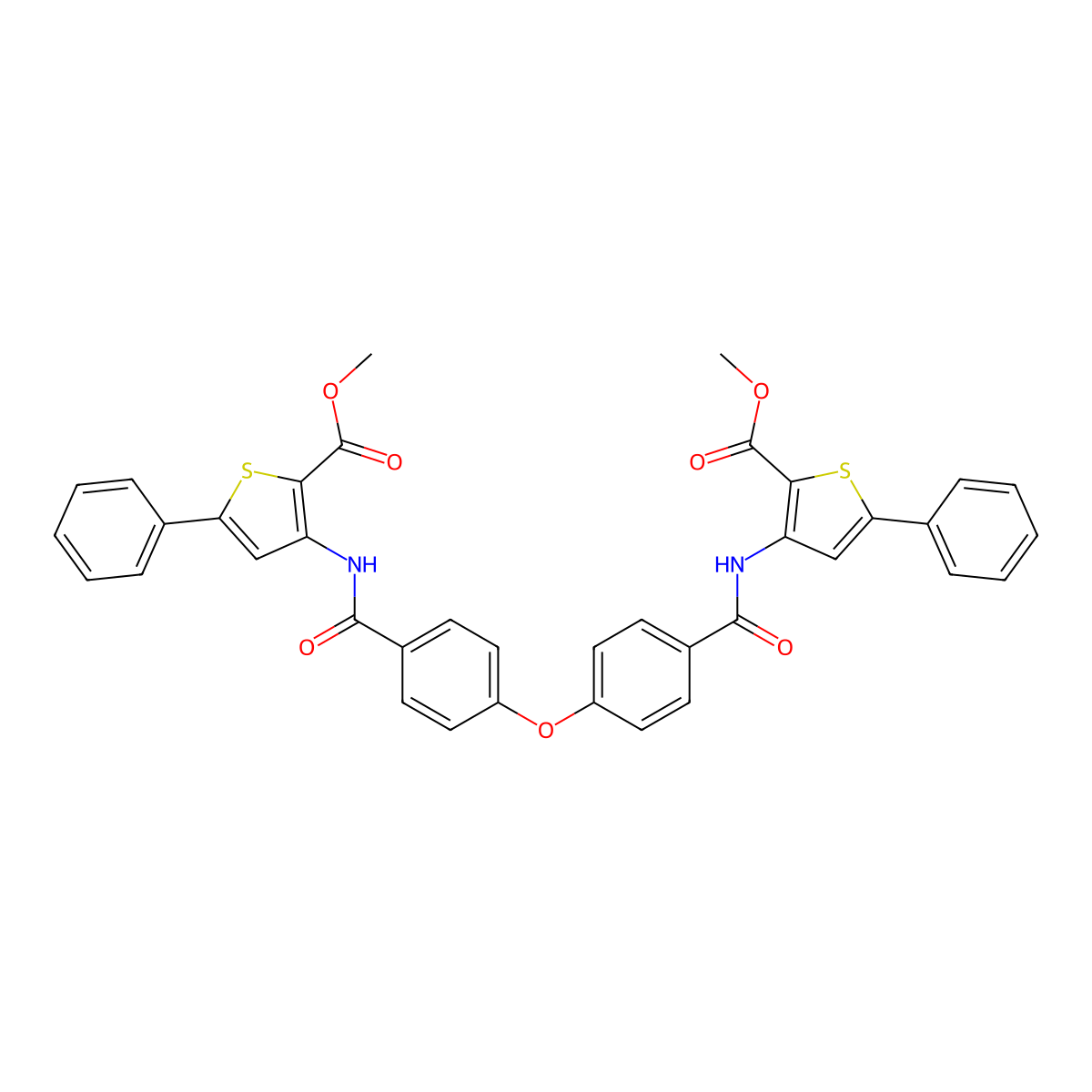 Methyl 3-[[4-[4-[(2-methoxycarbonyl-5-phenylthiophen-3-yl)carbamoyl]phenoxy]benzoyl]amino]-5-phenylthiophene-2-carboxylate molecular structure, CAS 477486-77-4