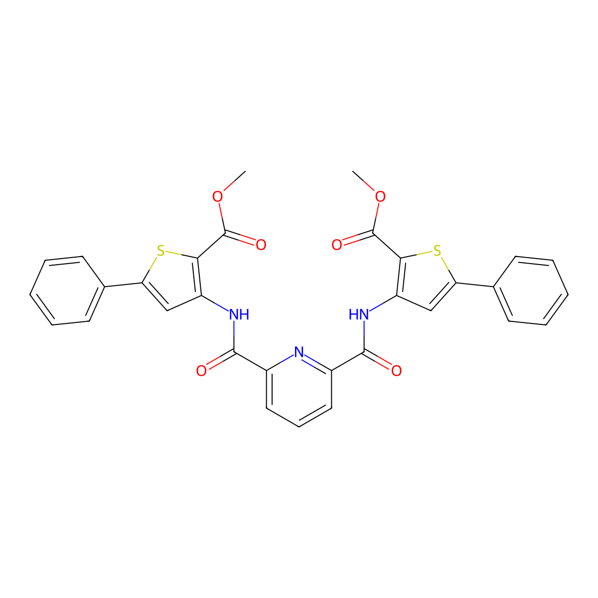 Methyl 3-[[6-[(2-methoxycarbonyl-5-phenylthiophen-3-yl)carbamoyl]pyridine-2-carbonyl]amino]-5-phenylthiophene-2-carboxylate molecular structure, CAS 477486-78-5
