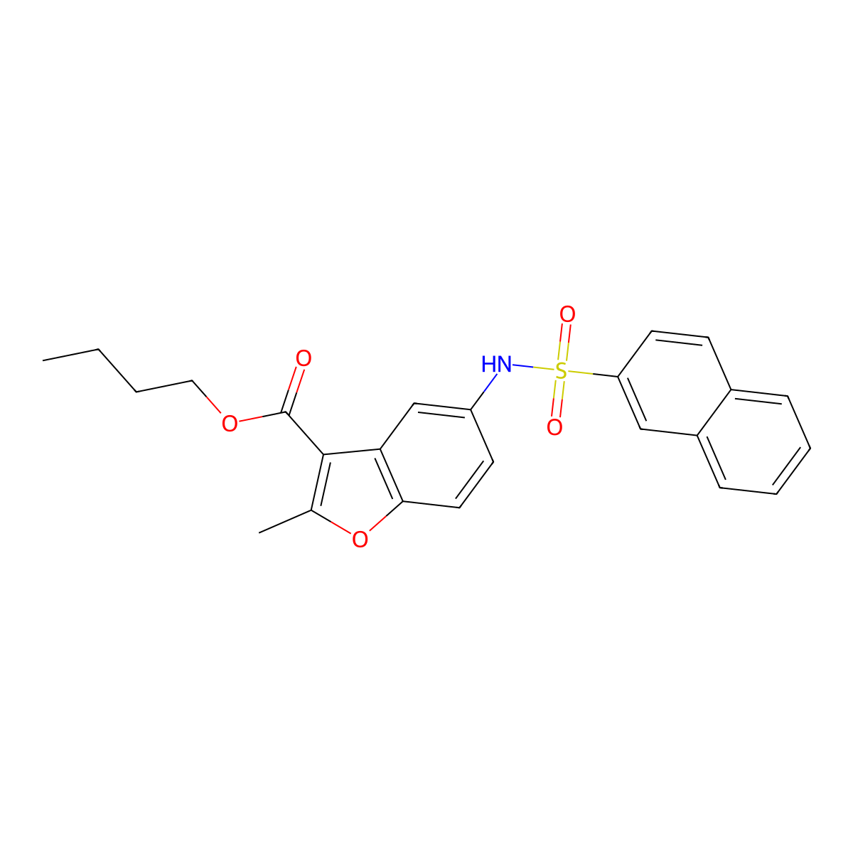 Butyl 2-methyl-5-(naphthalene-2-sulfonamido)benzofuran-3-carboxylate molecular structure, CAS 477487-63-1